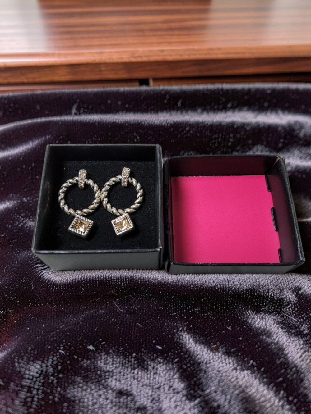 Avon Double Set Of Silver Color Faux Stone Inset Earrings.